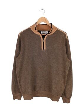 Vintage St.‎ Croix Mens Quarter Zip Knit Sweater Brown Tan Mock Neck Size Large